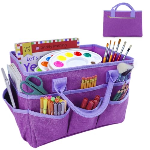 Art Supply Organizer Bag,Craft Organizer Tote Bag for Art Supplies - color: Purple