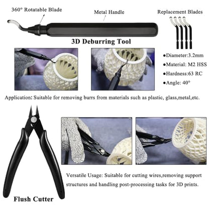 62PCS 3D Printer Tool Kit with Hand Drill, Deburring Tool and Needle Files - color: Black bag 62pcs