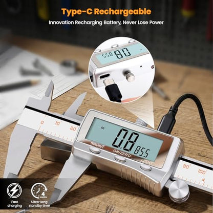 HARDELL Digital Caliper 12 Inch, Rechargeable All Metal W/Backlight Screen - size: 12 Inch