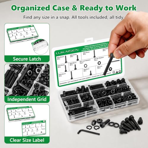 178PCS M6 Hex Socket Screw Assortment Kit, M6x8/10/12/16/20/25/30/35 mm - size: M6 178pcs 3