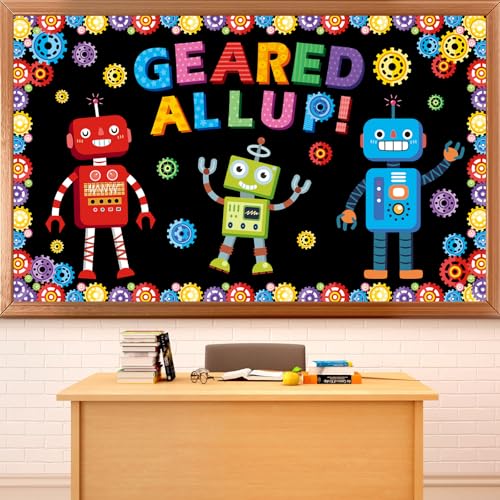 party greeting Gear Robot Themed Bulletin Board Set Robots Classroom Decorations Geared All up Steam Robots Bulletin Board Paper Cutouts for Science Home Classroom Chalkboard Teacher Door Wall Decor - style: Gear Robot