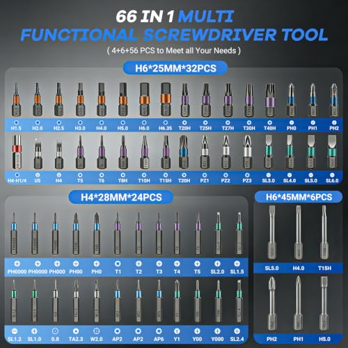 2026 New 66 in 1 Magnetic Ratchet Screwdriver Set, DIY Screwdriver Set with Detachable Handle, Portable Compact Repair Tool Kit for Furniture Laptop Electronicsv Bicycle - size: 2026 New 66 in 1 Screwdriver Set