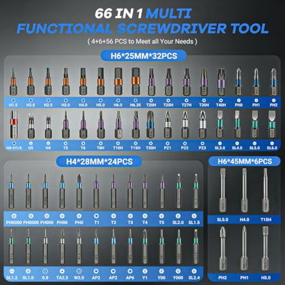 2026 New 66 in 1 Magnetic Ratchet Screwdriver Set, DIY Screwdriver Set with Detachable Handle, Portable Compact Repair Tool Kit for Furniture Laptop Electronicsv Bicycle - size: 2026 New 66 in 1 Screwdriver Set