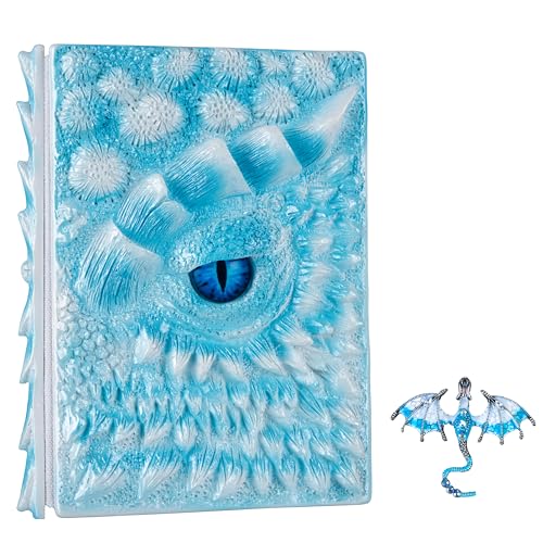 3D Dragon Eye Embossed Journal,Resin Engraving Notebook,Dnd notebook for Dragon Lovers ，Blank Paper,Hardcover Travel Notepad for Writing,Sketchbook,Collection,Gift,Decoration A4 and A5 Size (A5-Ice dragon with brooch) - color: A5-Ice dragon with brooch