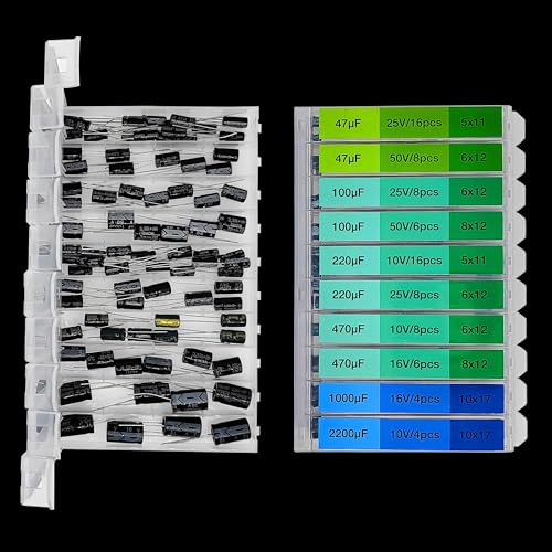 EEEEE 0.1uF－2200uF capacitors 20 Value 304pcs Individual Box Lid Electrolytic Capacitor Assortment kit for Industrial Electrical and arduino (304pcs 20values 10-50v) - style: 304pcs 20values 10-50v