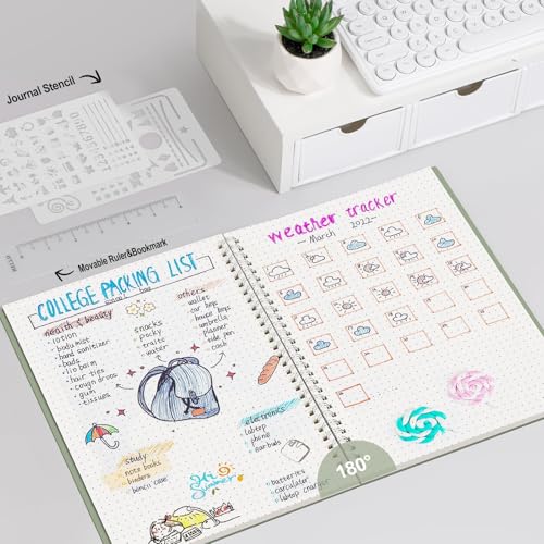 AHGXG Dotted Journal, Grid Spiral Notebook, 140 Pages, B5 (7.6" x 10") - color: Sage Green, style: B5-Dotted