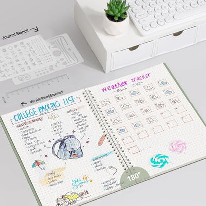 AHGXG Dotted Journal, Grid Spiral Notebook, 140 Pages, B5 (7.6" x 10") - color: Sage Green, style: B5-Dotted