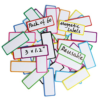 Dry Erase Magnetic Labels-60 PCS Reusable and Writable Name Magnets - color: Color Framed