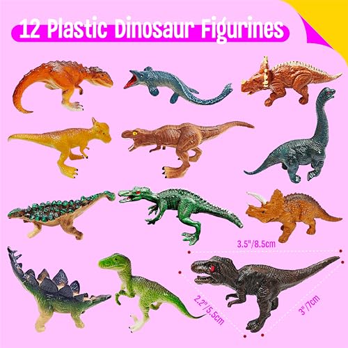 12 Dinosaur Figurines for Kids, Plastic Animal Toys Tiny Portable Dinosaur Figures Playset Montessori Toy Educational Game for Homeschool Preschool Toddler Kids - style: Dinosaurs (excluding cards)
