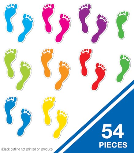 Carson Dellosa 54-Piece Feet Cutouts, Colorful Footprints for Directions, Name Tags, Crafts, Locker Decorations, Bulletin Board, Labels, and Classroom Decor - size: Regular, style: Footprints