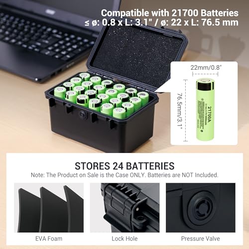 KIWIFOTOS 24 Slots 21700/20700 Battery Storage Case IP67 Waterproof - color: 24 Slots 21700 Battery Case
