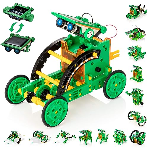 Solar Robot Kit, 14-in-1 STEM Building Toy for Kids DIY Science Robotic Set - color: Green