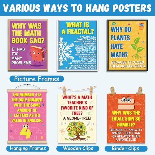 gisgfim 12Pcs Math Posters for Classroom Math Puns Poster Funny Mathematics Posters Bulletin Board Decorations Teacher Supplies for Elementary Middle High School Educational Wall Art Decor 14 x 11 In