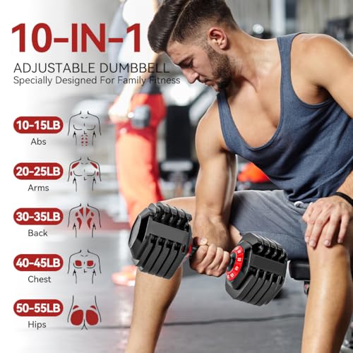 25/50lbs Adjustable Dumbbell Set of 2, 5-in-1 Free Weights Set - size: 55LBS Pair - C