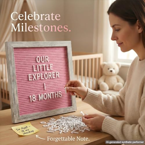 Rustic Hot Pink Felt Letter Board 10x10 Inch, 336 Changeable Letters - color: Rustic Hot Pink