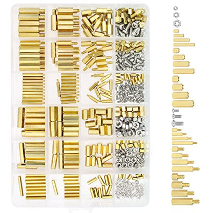 HELIFOUNER 420 Pieces M2.5 M3 M4 Male Female Hex Brass Spacers Standoffs Screws Nuts Assortment Kit with a Tweezers - size: M2.5 M3 M4 Brass Standoff Kit