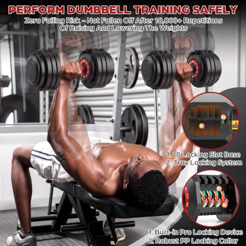 OPPSDECOR Adjustable Dumbbell Set of 2, 10-in-1 Free Weight Set 25/50/55 lb - size: 55LB-Single