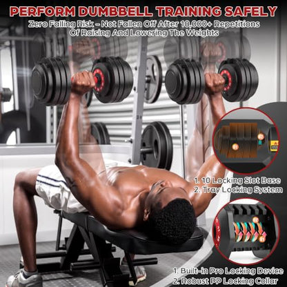 OPPSDECOR Adjustable Dumbbell Set of 2, 10-in-1 Free Weight Set 25/50/55 lb - size: 55LB-Single