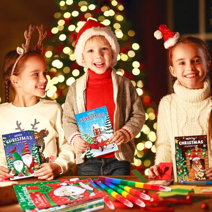 BenLouis 24 Christmas Mini Coloring Books with 24 Crayons for Kids Bulk - style: Christmas