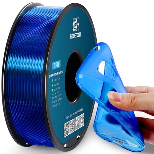 Geeetech TPU Filament 1.75mm, Shore 95A Flexible 3D Printer Filament with High Elasticity, 1KG (2.2lbs) Spool, Dimensional Accuracy ±0.03mm, Fits Most FDM Printers, Clear Blue - color: Tpu Clear Blue
