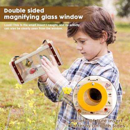 Wooden Insect Observation Kit for Kids,10Pcs Outdoor Nature Explorer Set, Insect Habitat Cage,Butterfly Net,Magnifying Glass,Compass STEM Education Toy, Birthday Backyard Gift for 3+ Boys & Girls