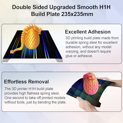 IdeaFormer-3D H1H Smooth Build Plate for Creality K1C/K1/SE/Ender 3 V3 SE/Ender 3 V3 KE/Ender 3 S1/Pro/Ender 5 S1, Flexible Double Sided Light Beam+Phantom H1H Effect Sheet No Magnetic Plate 235x235mm - color: Light Beam+Phantom H1H