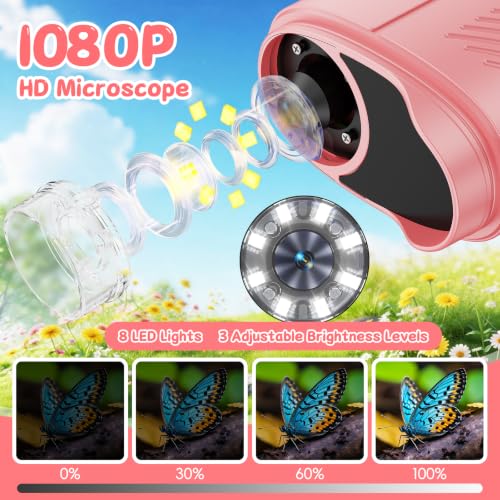 SEEKID Kids Microscope,1000X Handheld Digital Microscope (Pink) - color: Pink