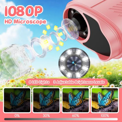SEEKID Kids Microscope,1000X Handheld Digital Microscope (Pink) - color: Pink
