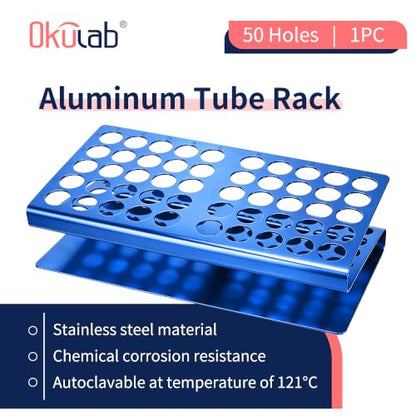 Aluminum Stainless Steel Test Tube Rack, 50 Round Holes Blue Test Tube Holder for Classroom, Lab, Suitable for Tubes of Dia.≤17mm, TTRS50BA1 - size: 50 Holes, Blue, for Tubes of Dia.≤17mm