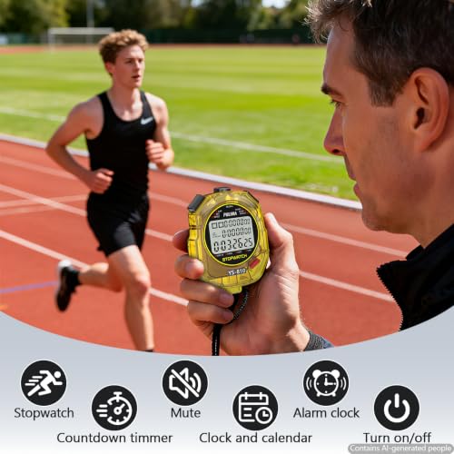 Stopwatch Timer Multi Splits/Laps Digital Stop-Watch for Sports - color: Yellow