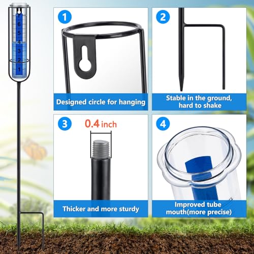 Rain Gauge Outdoor,7" Freeze Proof Rain Gauges Outdoors Best Rated,Large Clear Numbers and Adjustable Height -Decorative rain Measure Gauge for Garden, Deck, Lawn - size: 3-Section Rain gauge Black