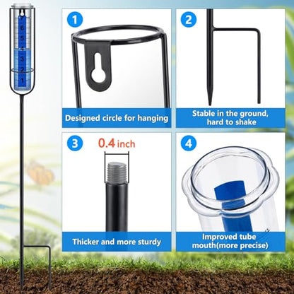 Rain Gauge Outdoor, Upgrade 7" Freeze-Proof Accurate Rain Gauge with Stake, Adjustable Height & Large Clear Numbers, Decorative Rain Measuring Tool for Garden, Lawn, Patio, Yard