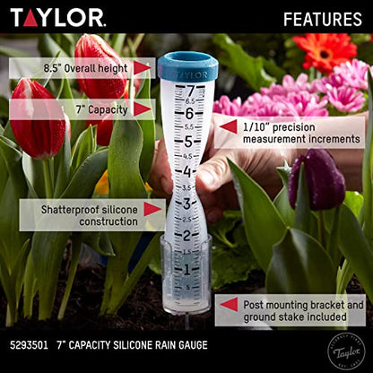 Taylor Freeze Proof Silicone Rain Gauge 7 Inch Capacity, Teal - size: 7 Inch