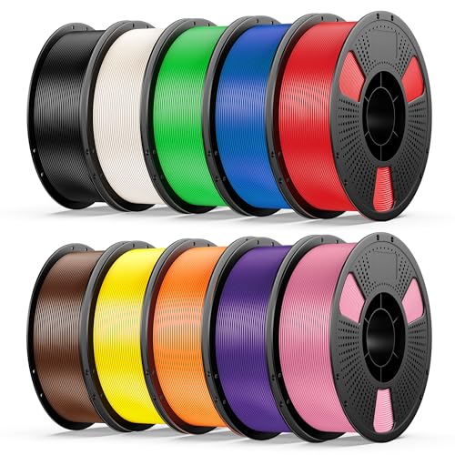 10kg PETG Filament Bundle Multicolor, PETG 3D Printer Filament 1.75mm, 1kg Spool, 10 Pack, Black+Cream White+Red+Cobalt Blue+Bamboo Green+Orange+Yellow+Iris Purple+Pink+Coffee Brown