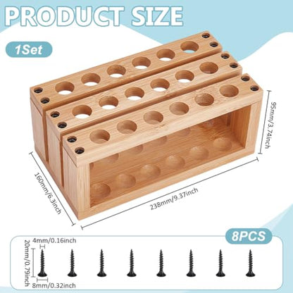UNICRAFTALE Bamboo Test Tube Rack 18-Holes Wooden Lab Rack Multi-Use Cylinder Tube Display Racks Rectangle Lab Supplies Tubes Holder 15mm Diameter Tubes for Chemistry Laboratory 6.3x3.35x2.76 Inch - size: 16x8.5x7cm