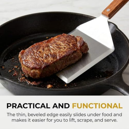 Extra Wide Spatula with Beveled Edges, Oversized Stainless-Steel Spatula with Wood Handle for Skillets, Griddles & Pancake Flipper for Burgers, Omelet, and Versatile for Culinary Task, 6 x 5-inches - size: 5" x 6"