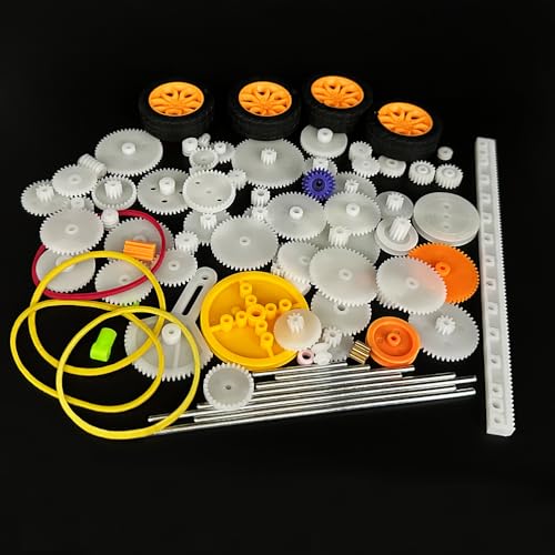 82PCS Plastic Gears Set Motor Gear Accessories for DC Motor DIY Model Toys RC Car Robot Gear Replacement Module 0.5 Gears Axle Tire Gear Belt Bushings Rack DIY Set
