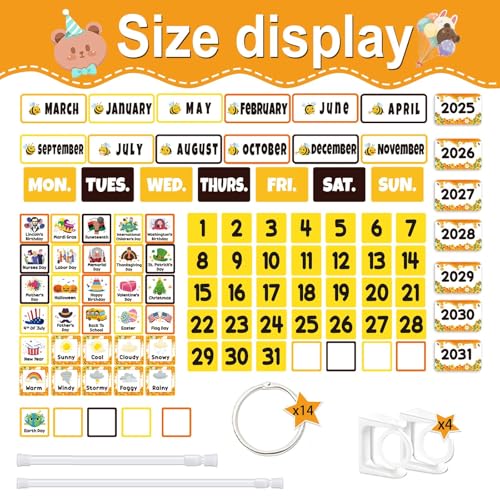 96 Cards Classroom Bulletin Board Decorations Set for Teachers,Flip Calendar with Holder for Classroom,Adjustable Calendar,Preschool Elementary Home Decor Supplies（Bee） - style: Bee