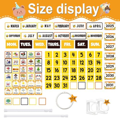 96 Cards Classroom Bulletin Board Decorations Set for Teachers,Flip Calendar with Holder for Classroom,Adjustable Calendar,Preschool Elementary Home Decor Supplies（Bee） - style: Bee