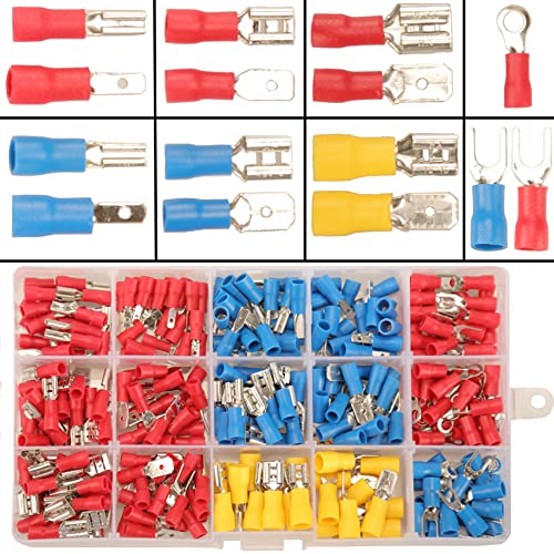 Feggizuli 280PCS Crimp Connectors, 2.8mm 4.8mm 6.3mm Male and Female Spade Connector kit, 15 Types Crimp Terminals Electrical Connectors, Electrical Terminals Includes Spade Ring Fork Wire Connectors - size: 280pcs