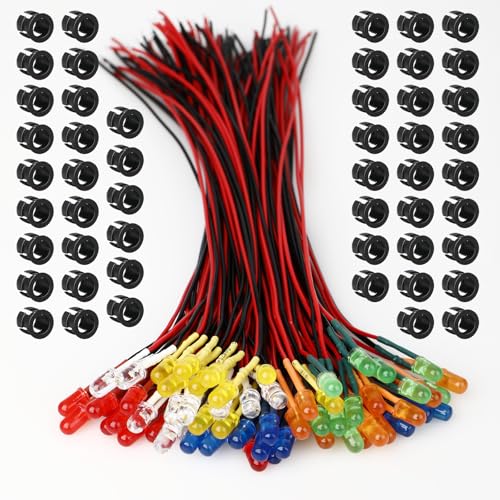 60PCS 5mm Pre-Wired LED Lights 9-12V with Resistors, 6 Colors - color: 6 Colors X 10 Pcs / 60 Pcs