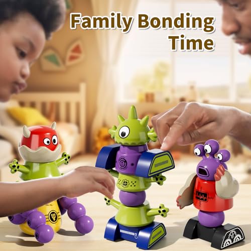 Magnetic Robot Toy for Kids 3-5, 35 PCS STEM Educational Playset with Storage Box, DIY Stacking Monster Robots, Kids Creative Alien Toys Gift for Boys Girls (Christmas Birthday) - color: Monster