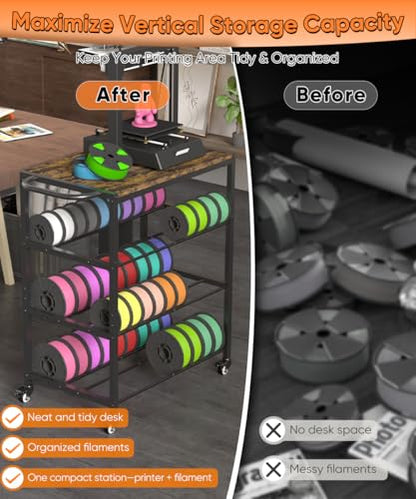 3-Tier 3D Printer Filament Storage Rack with Stand & Wheels, Black - color: black, size: 3-tier