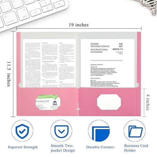 Zzrywuty File folders with Pockets,Pink Two folders for documents,100 Pack Paper Folders with Card Slot,Letter Size,School Students,Business,Home and Office Workers - color: Pink-100pcs