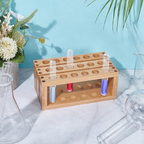 UNICRAFTALE Bamboo Test Tube Rack 18-Holes Wooden Lab Rack Multi-Use Cylinder Tube Display Racks Rectangle Lab Supplies Tubes Holder 15mm Diameter Tubes for Chemistry Laboratory 6.3x3.35x2.76 Inch - size: 16x8.5x7cm