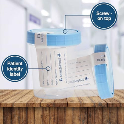 Specimen Cups with Lids - 5 Sterile Urine Cups for Testing - 4 oz Specimen Containers with Lids for Sample Collection - Good for Hospitals, Nursing Homes, and Medical Facilities
