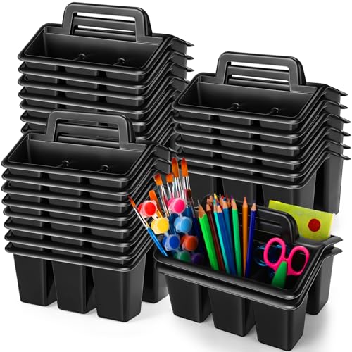 GlikCeil 24 Pcs Classroom Caddy Storage Basket with Handle,Black - color: Black