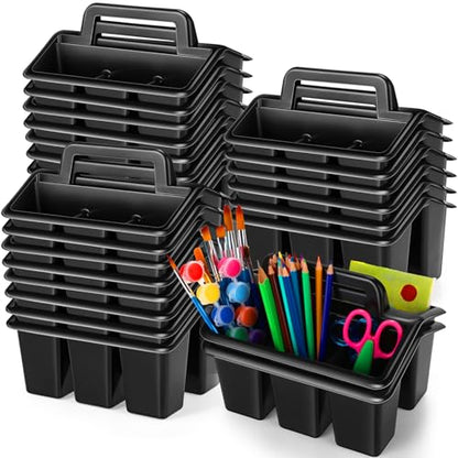 GlikCeil 24 Pcs Classroom Caddy Storage Basket with Handle,Black - color: Black
