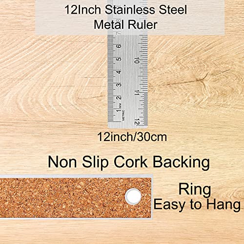 Stainless Steel Metal Ruler:[10 Pieces 12 Inch] Stainless Steel Metal Ruler with Cork Backing Non-Slip Rulers with Inch and Centimeters Metal Ruler Drafting Office Tools Prevent Ink Leakage - style: 12" 10 PCS