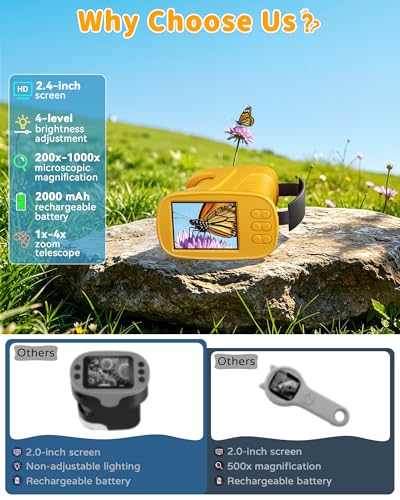 1000X Handheld Microscope for Kids, 4K Digital Kids Microscope Science Kits - color: Yellow